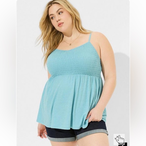 torrid Tops - NWT Torrid Blue Cotton Modal Slub V-Neck Smocked Babydoll Tank